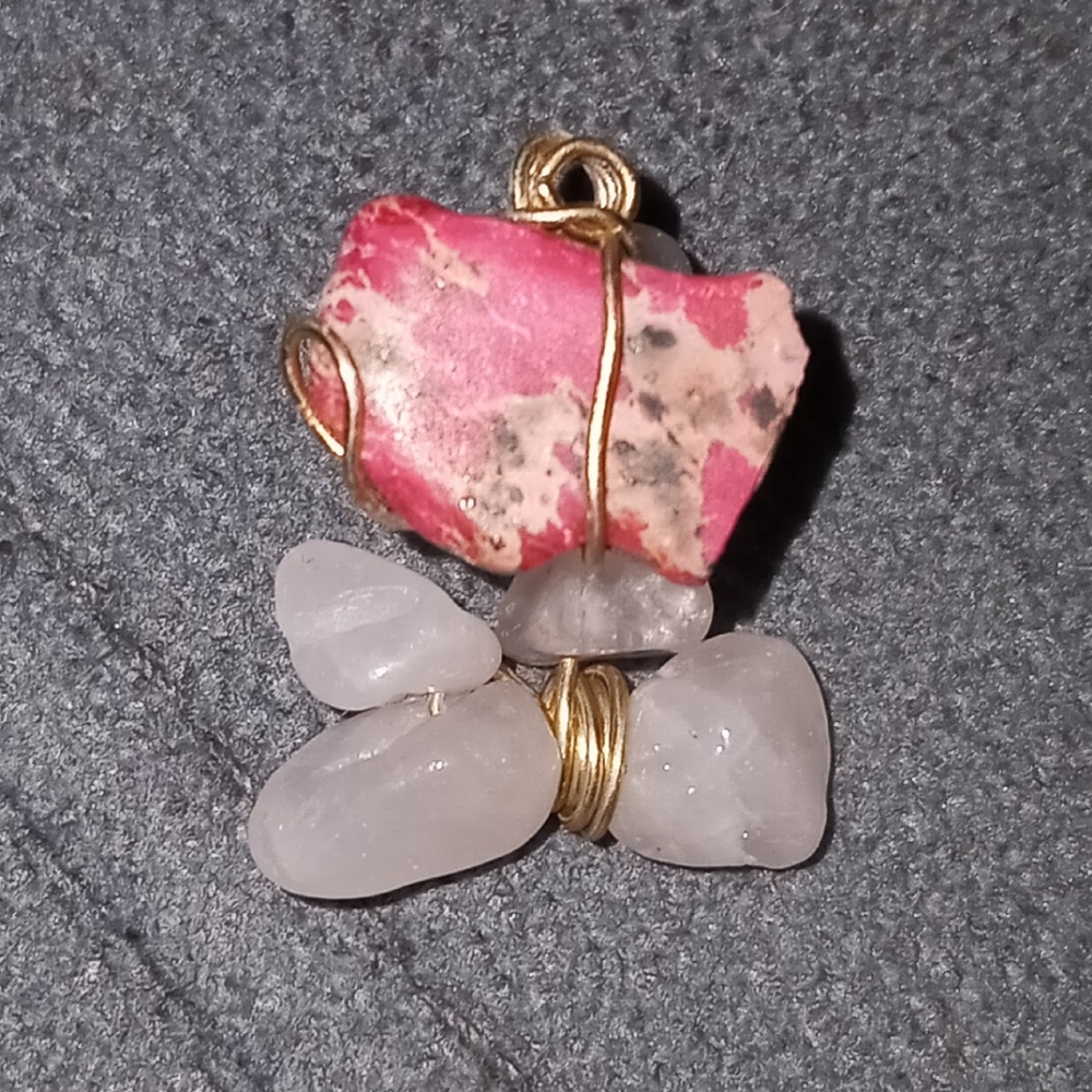 New rose quartz and pink turquoise gemstone necklace choker statement pendant